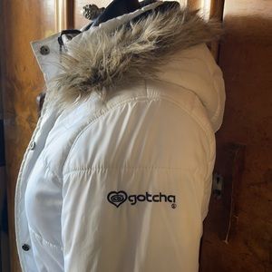PUFFY WINTER JACKET BY GOTCHA ZIP ON OR OFF FAUX FUR HOODIE
